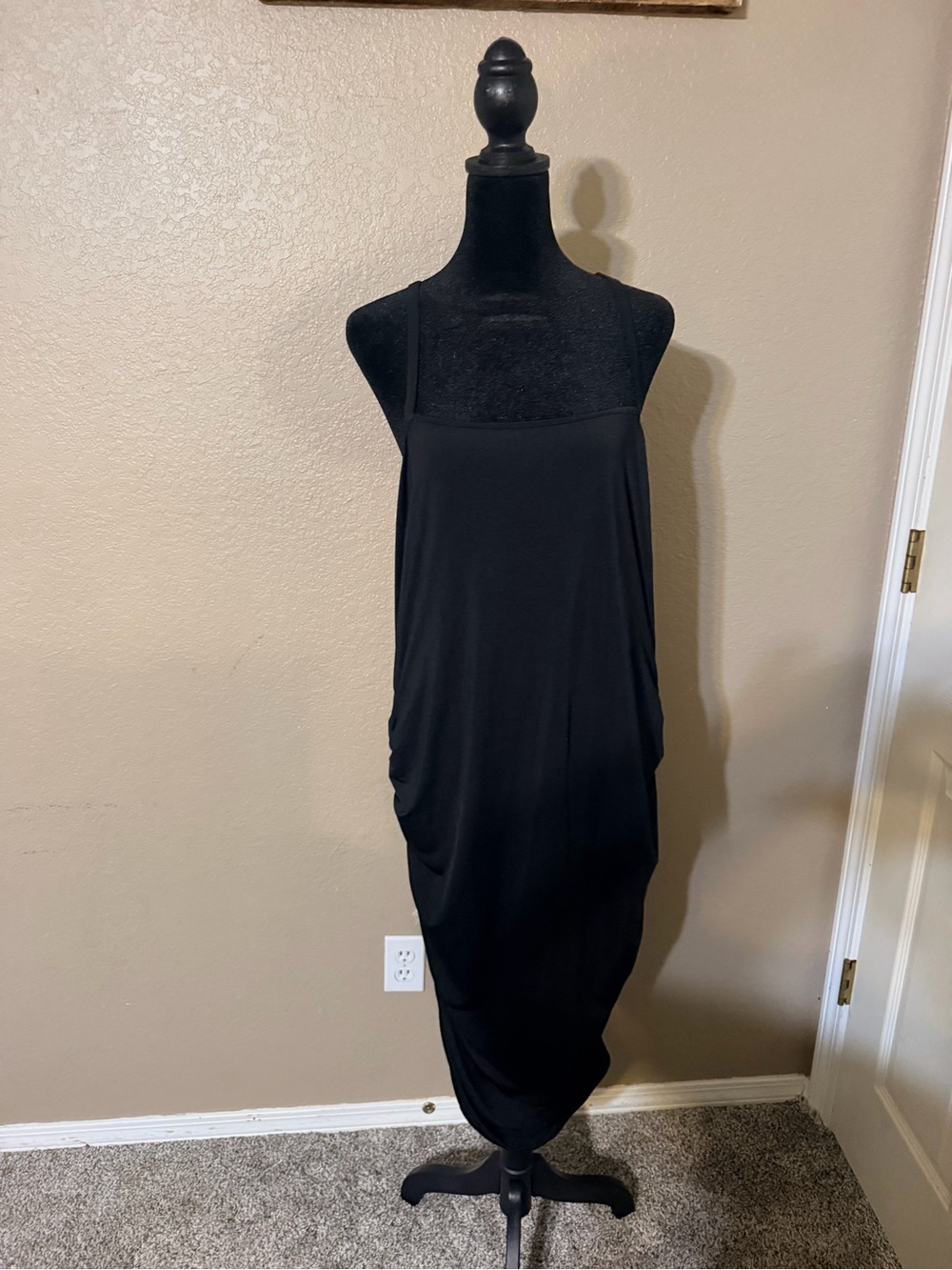 Black Sleeveless Draped Midi Dress